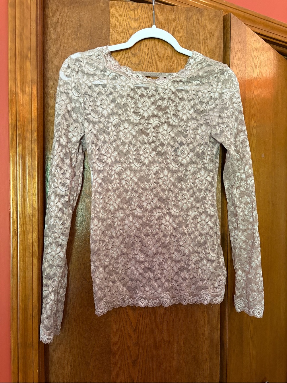 Y2k Women's Lace Long-Sleeve Top in Light Beige
